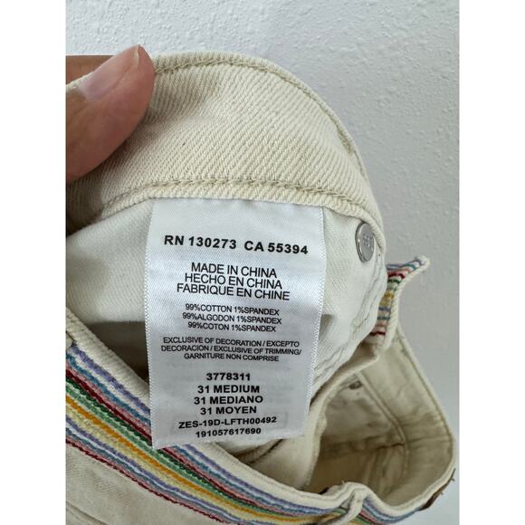Lee Cream Rainbow Trim High Rise Cutoff Shorts Size 31 Medium - Picture 5 of 6